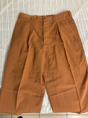 italian New Virgola Pants size 50 - USA 14 100% cotton Pleated Camel High Waist